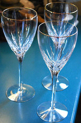 Set 3 FIRELIGHT CLEAR/ GOLD RIM LENOX CRYSTAL Hand Blown Wine Glasses/Goblets