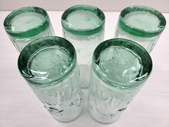 (5) Libbey Iris Spanish Green Tumblers Set Flower Embossed Textured Glasses Lot