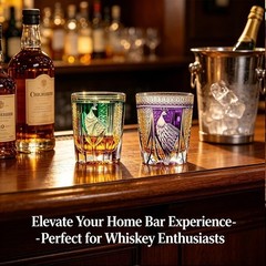 Edo Kiriko Emerald Green Peacock Hand Cut Crystal Whiskey Tumbler Glass Cup