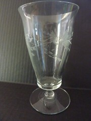 Vintage Etched Floral Leaves Panel Optic Wine Water Goblets Stems
