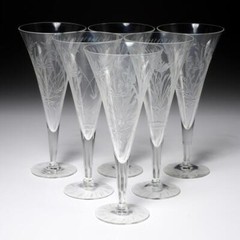 Etched Thistle Daisy Flower Champagne Trumpet Flute Pilsner Beer Glass Set 6pcs