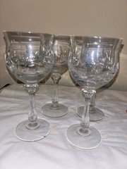 4 Mikasa Versailles Crystal Wine Goblet Cut Leaf Design Glass Stemware