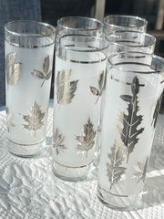 Classic Vintage Libbey Silver Foliage Frosted 13 oz Collins Glasses ~ Set of 6