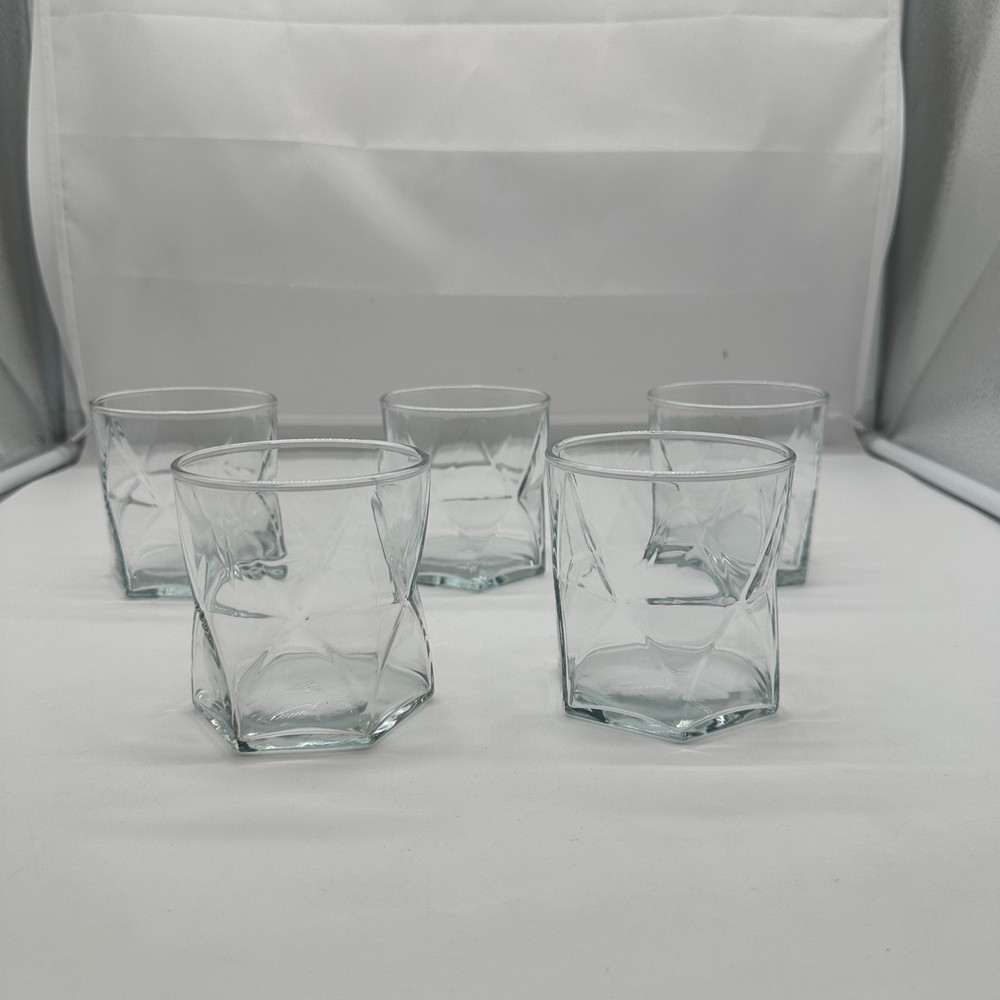 Set of 5 Crisa By Libbey Rhombus Low Ball Glasses Unique Design Tumbler 3 9/16″