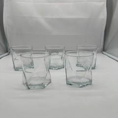 Set of 5 Crisa By Libbey Rhombus Low Ball Glasses Unique Design Tumbler 3 9/16″