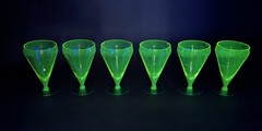 Rare! Vintage Utility Glass Works True Vaseline Bi-Colored Stemware UGWS-07