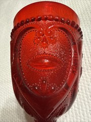 L.G. Wright 6” Ruby Red Sweetheart 1960s Footed Glass Embossed 6 In Vintage