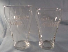 Lot of 4 Coca-Cola Coke Bell Shaped Clear Glass Tumblers Script Logo 10 & 12 oz.
