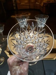 Water Goblets & Wine Glass , cut Crystal SIGNED Saint St Louis cross-cut diamond