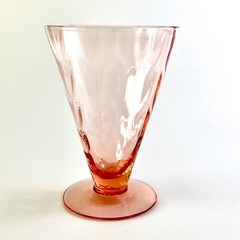 FOSTORIA Loop Optic Pink Crystal Glass Footed Tumbler 1930s Art Deco Very Rare