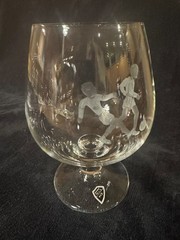 Soccer etched Brandy Snifters – Rare Schindler Glass – Set of 2