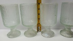 4 Vintage Footed Iridescent Drinking Glasses Textured Pattern 6″ Clear Bar MCM