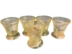 5Yellow Depression Glass Florentine Poppy 3.25” Footed Glasses