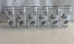 6 Libbey Frosted Silver Leaf 4 Inch Juice Glasses Vintage USA 1950’s