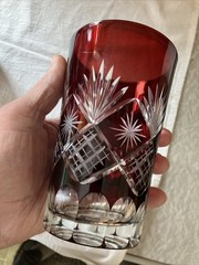 Set of 12 Bohemian Crystal Ruby Red Cut to Clear Tumblers Old Fashioned Glasses