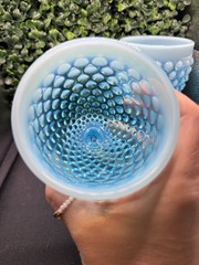 *GLOWS* Vintage Fenton Blue Opalescent Hobnail Goblets – Set of 2