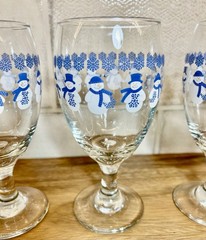 Vintage Libbey Snowman Snowflake 14oz Goblet Set of 3