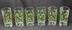 Holly Cooler Glasses Christmas Drinkware 16 oz 6.25″ Set of 6 Ex. Condition