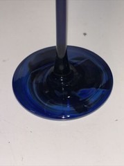 Randy Strong Studio Art Glass Wine Goblet Blue Pulled Feather SIGNED.