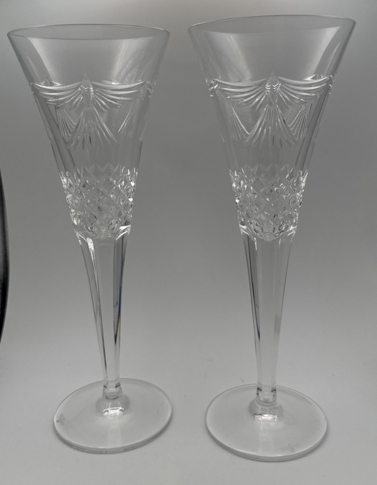 Waterford Crystal Millenium Peace Dove Toasting Flute Pair 9 1/4” Signed