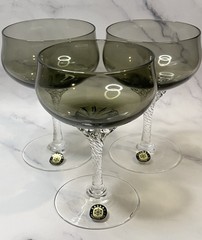Vintage Sasaki Japan Coronation Dark Green 3 Cocktail Glasses 6 oz MCM READ