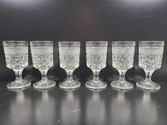 6 Anchor Hocking Wexford Claret Wine Glasses Set Vintage Clear Cut Etch Bar Lot