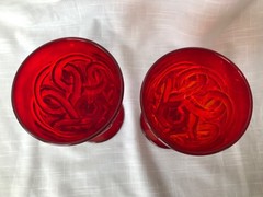 L.G. Wright Double Wedding Ring Ruby Goblets Cadmium Glass Set of 2 Ring of Fire