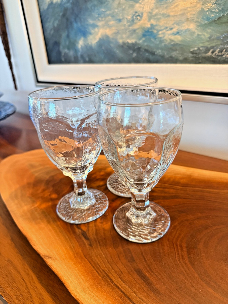 Libbey Chivalry Clear Water Goblets Set of 3 Hammered Vintage Stemware