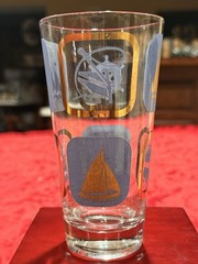 Vintage MCM Nautical Highball Glass Set Of 2 22k Gold Decoration Ex Cond 5.5”