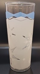 Vintage MCM Jeannette Glass Frosted White Snowflake with Blue diamond Tumbler