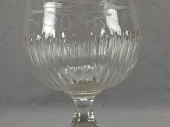 Antique French Engraved & Pattern Molded Blown Glass Large Goblet C. 1830-1840s