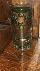3 Mid Century Modern Vtg Cera Glass Tumbler Green Golden Grapes Greek Columns