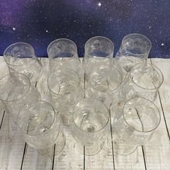 (11) Antique Vintage Cambridge Marjorie Fuchsia Etched Glass Wine Water Goblets