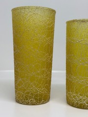 VTG 50s Spaghetti String Highball Glass Tumblers MCM Barware Cups Set 2 Yellow