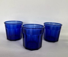 Vintage Lot Of 4 Luminarc Arcoroc 10 Panel Cobalt Blue Glass Tumbler 500 France