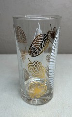 Set of 7 Vintage Mid Century Modern White & Gold Leaf Highball Glasses Tumblers