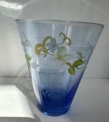 Tracy Porter Blue JEWEL CUT Drinking Glass Hand Painted Flowers Barware Whimsy!