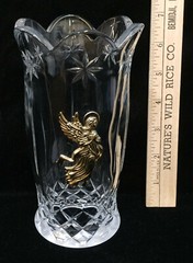 24% Leaded Crystal Hurricane Candle Shade Brass Goldtone Angel Teleflora No Base