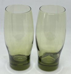 Libbey Glass Co. PERCEPTION Set Of Four Olive Green Coolers Tumblers 16 Oz LOT#1