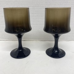 Two Libbey Belaire Chocolate Brown 5 3/4″ Goblets Glasses Wine Juice Impromptu