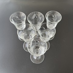 Vintage Set of (4) Etched Wheat Stemmed Glass Cordial Glasses 4″ x 1.75″ Lovely