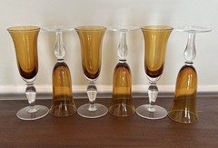 Amber Champagne Flute Glasses Art Glass 6 Oz. 9 “ Tall Set Of 6