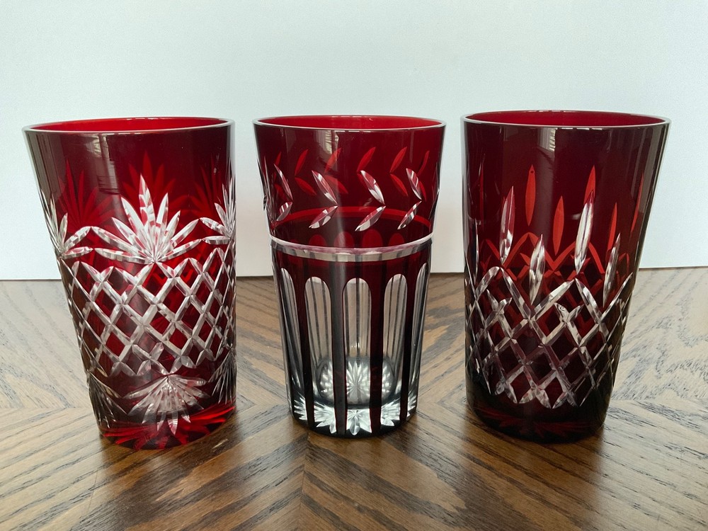 Imperial Estate Crystal Triumph 3 Different Ruby Highball Glasses