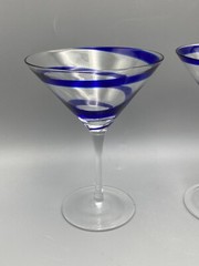 2x Pier 1 SWIRLINE Cobalt Blue Stemware Glass Cocktails Martini Art Glass Swirl