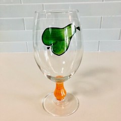 EUROGLASS ITALY OYSTER COCKTAIL GLASS W/ SHORT STEM HAND PAINTED 7-1/2″ -16 OZ