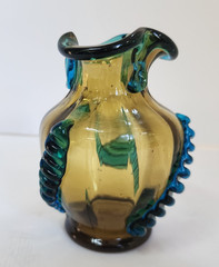 Antique Moser Portieux George Sand Blown Glass Vase Amber Teal Applied Serpent 5