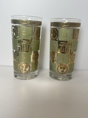 Set of 2 Georges Briard Collins Glasses MCM 22k Gold Rim Greco Roman Design