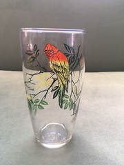 Vintage Parakeet Green, Orange & Yellow Graphic Print Mid Century Drinking Glass