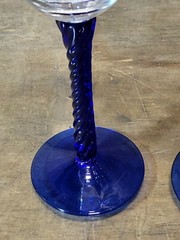 Clear Glass Champagne Glasses with Cobalt Blue Twisted Stem Set of 2