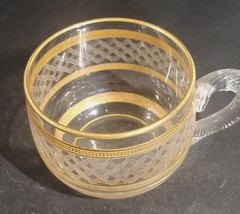 Antique Moser Style Crystal Punch Cup Etched Swirl and Fish Scale Gilt Ribbed